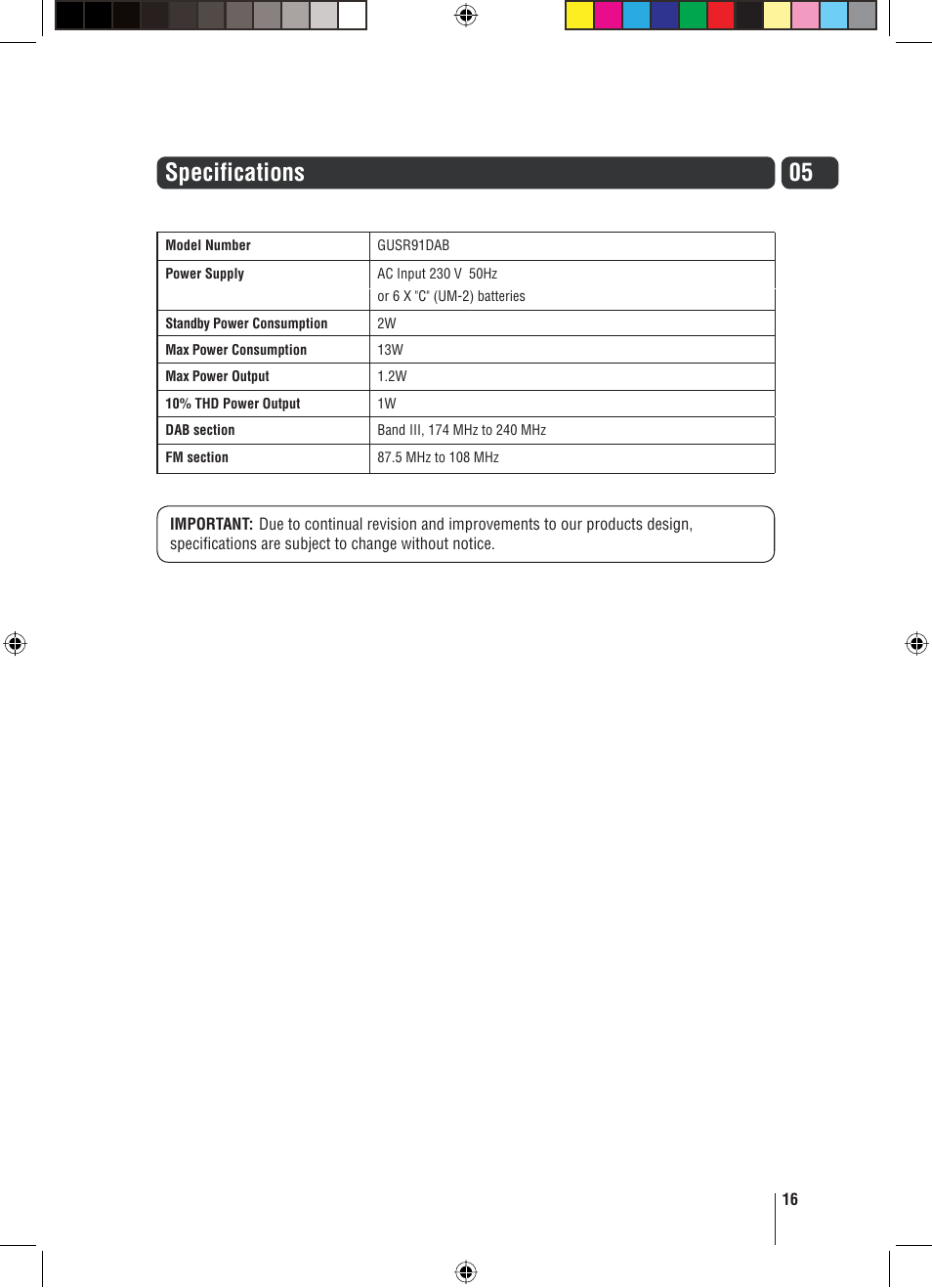 05 specifications | Grundig GUSR91DAB User Manual | Page 17 / 21