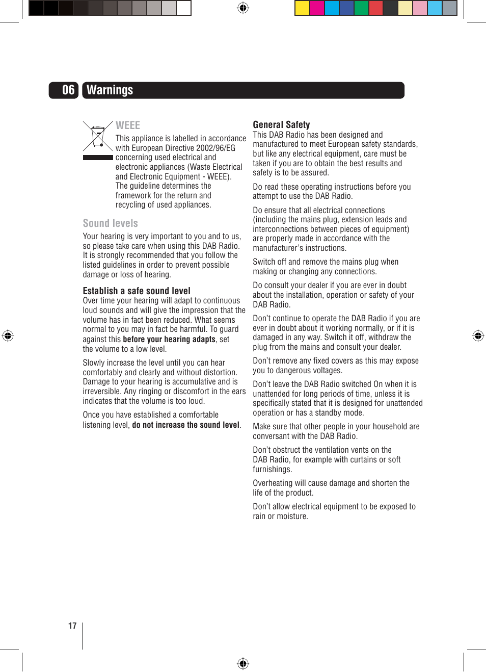 06 warnings | Grundig GUSR91DAB User Manual | Page 18 / 21