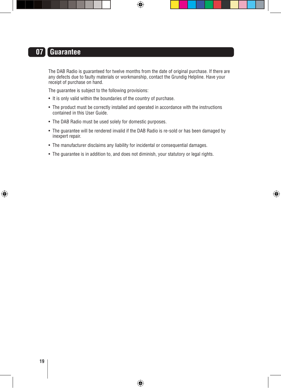 07 guarantee | Grundig GUSR91DAB User Manual | Page 20 / 21