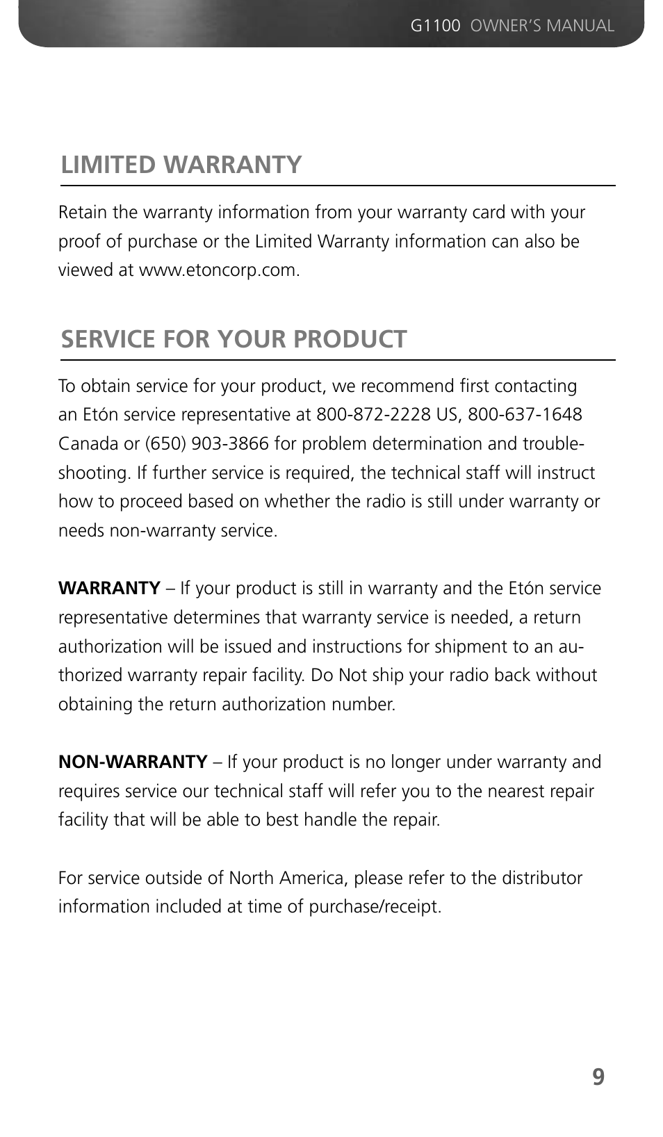 Limited warranty, Service for your product | Grundig G1100 User Manual | Page 11 / 13