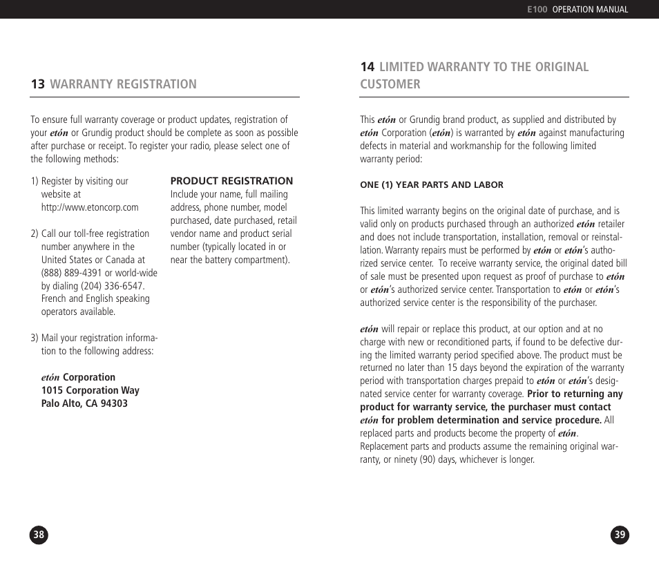 Grundig E100 User Manual | Page 20 / 22