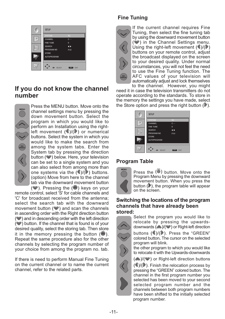 If you do not know the channel number, Fine tuning, Program table | Grundig AMIRA32HDBLK User Manual | Page 11 / 22