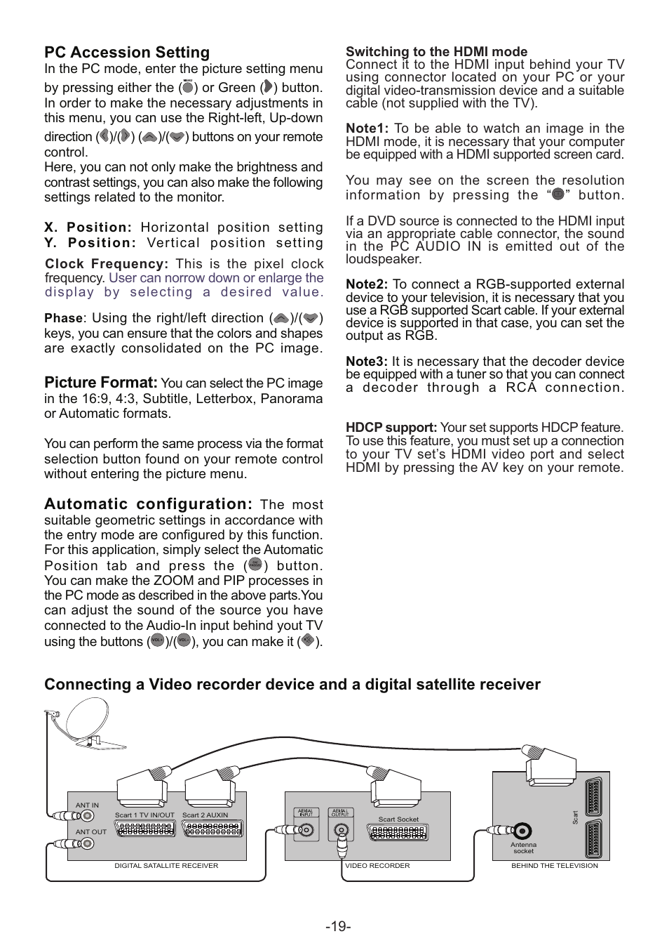 Pc accession setting, Picture format, Automatic configuration | Grundig AMIRA32HDBLK User Manual | Page 19 / 22