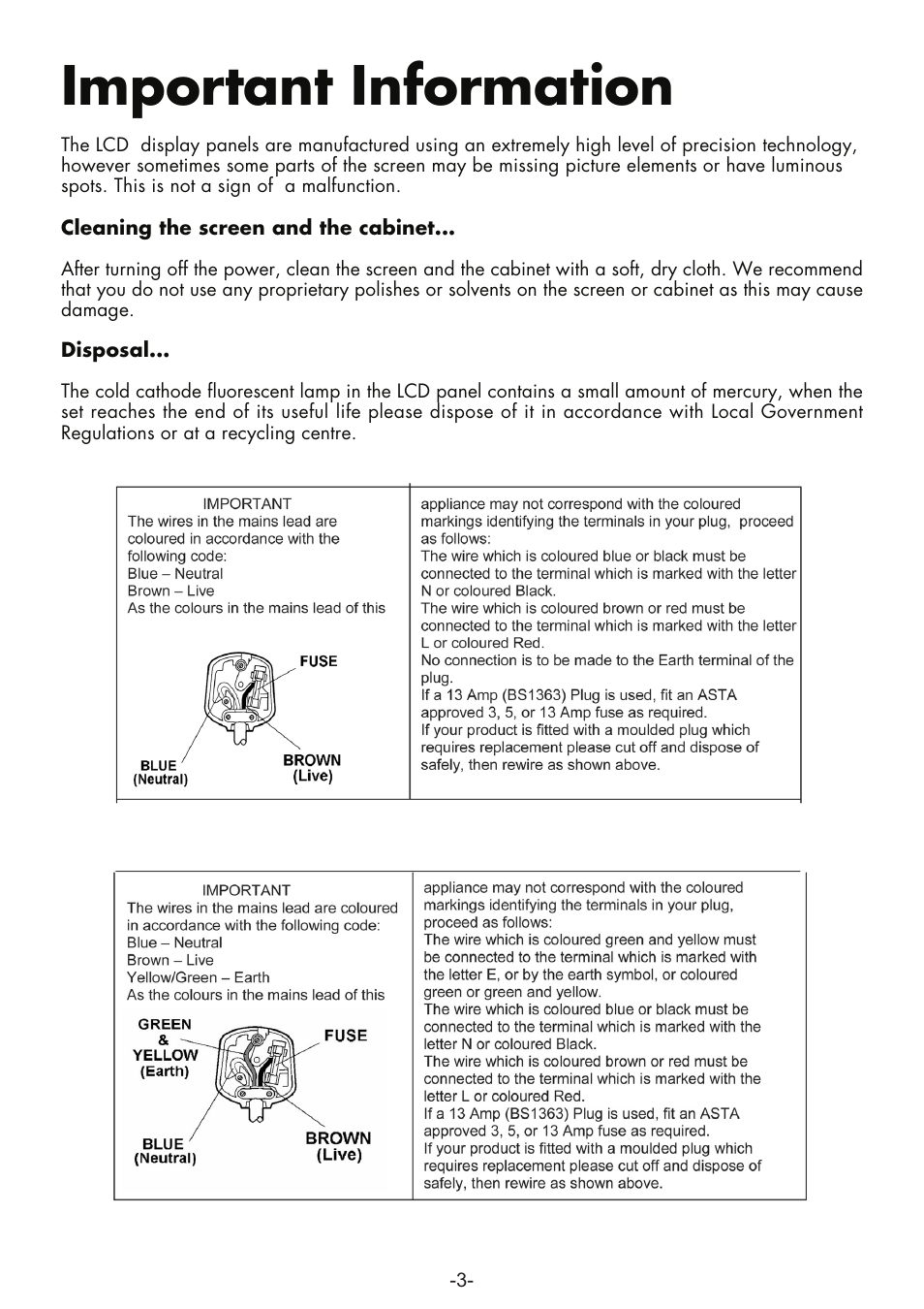 Important information | Grundig AMIRA32HDBLK User Manual | Page 3 / 22