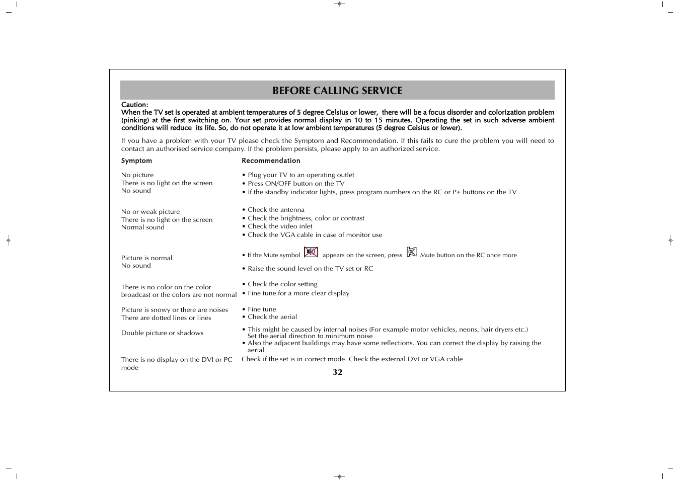 Before calling service | Grundig GULCD32HDT User Manual | Page 32 / 35