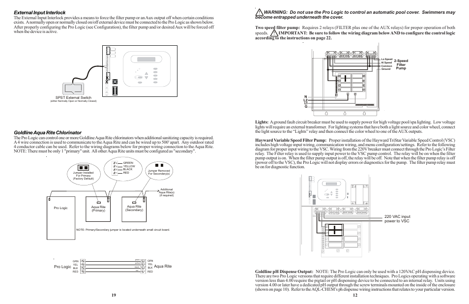 External input interlock, Goldline aqua rite chlorinator | Goldline LOGIC PL-P-4 User Manual | Page 15 / 36