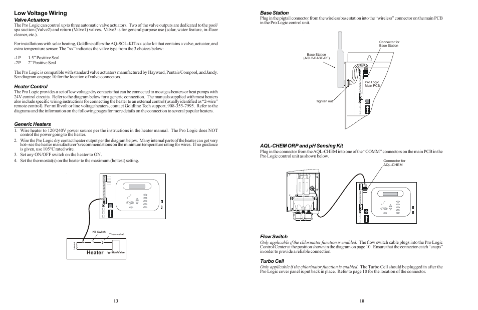 Low voltage wiring, Heater | Goldline LOGIC PL-P-4 User Manual | Page 21 / 36