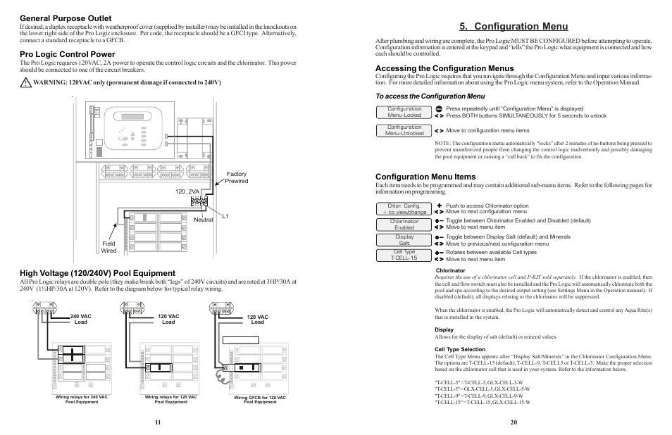 Configuration menu, General purpose outlet, Pro logic control power | Accessing the configuration menus, Configuration menu items | Goldline LOGIC PL-P-4 User Manual | Page 23 / 36