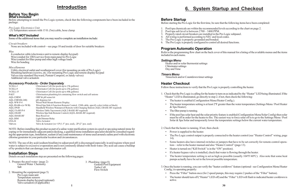Introduction, System startup and checkout, Before you begin | Installation steps, Before startup, Program automatic operation, Heater checkout | Goldline LOGIC PL-P-4 User Manual | Page 4 / 36