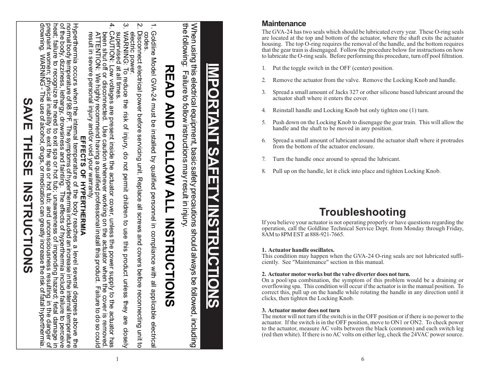 Import ant safety instructions, Read and follow all instructions, Sa ve these instructions | Troubleshooting | Goldline GVA-24 User Manual | Page 2 / 4