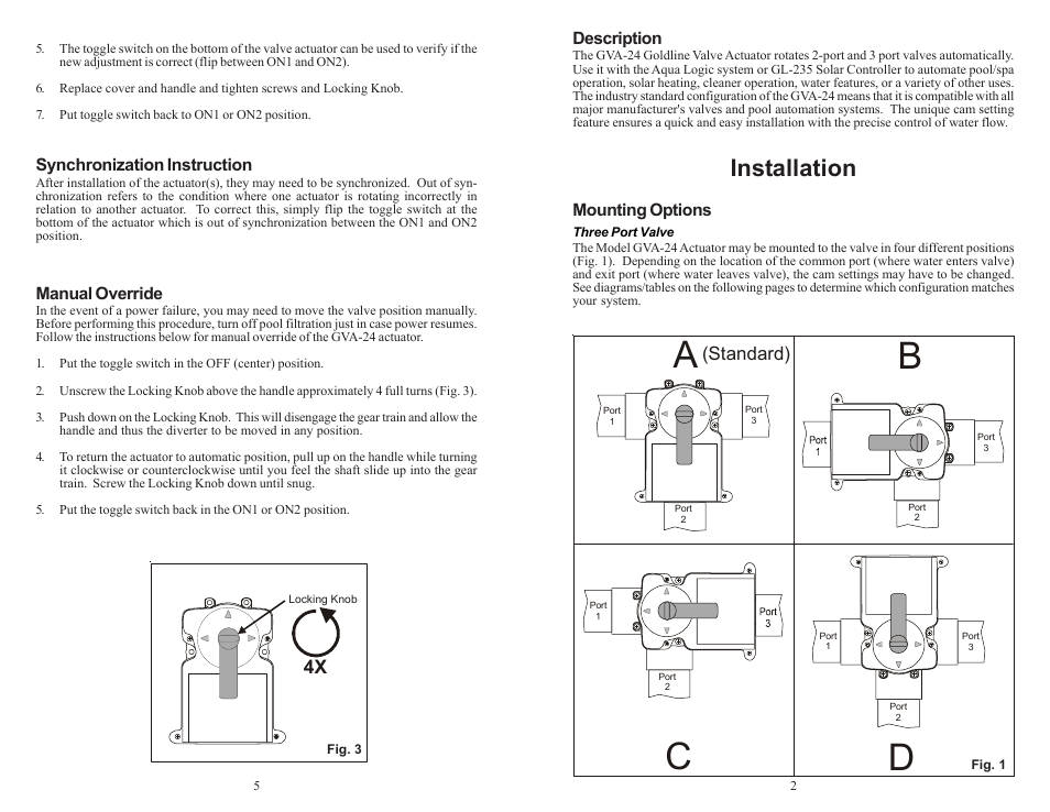 Ac b d, Installation, Standard) | Goldline GVA-24 User Manual | Page 3 / 4