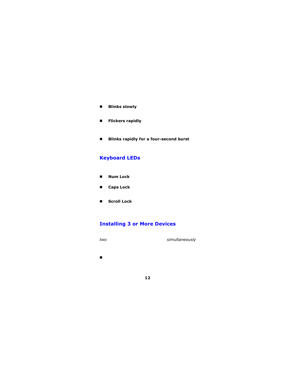 Keyboard leds, Installing 3 or more devices | Gyration Ultra Cordless Optical Mouse User Manual | Page 15 / 22