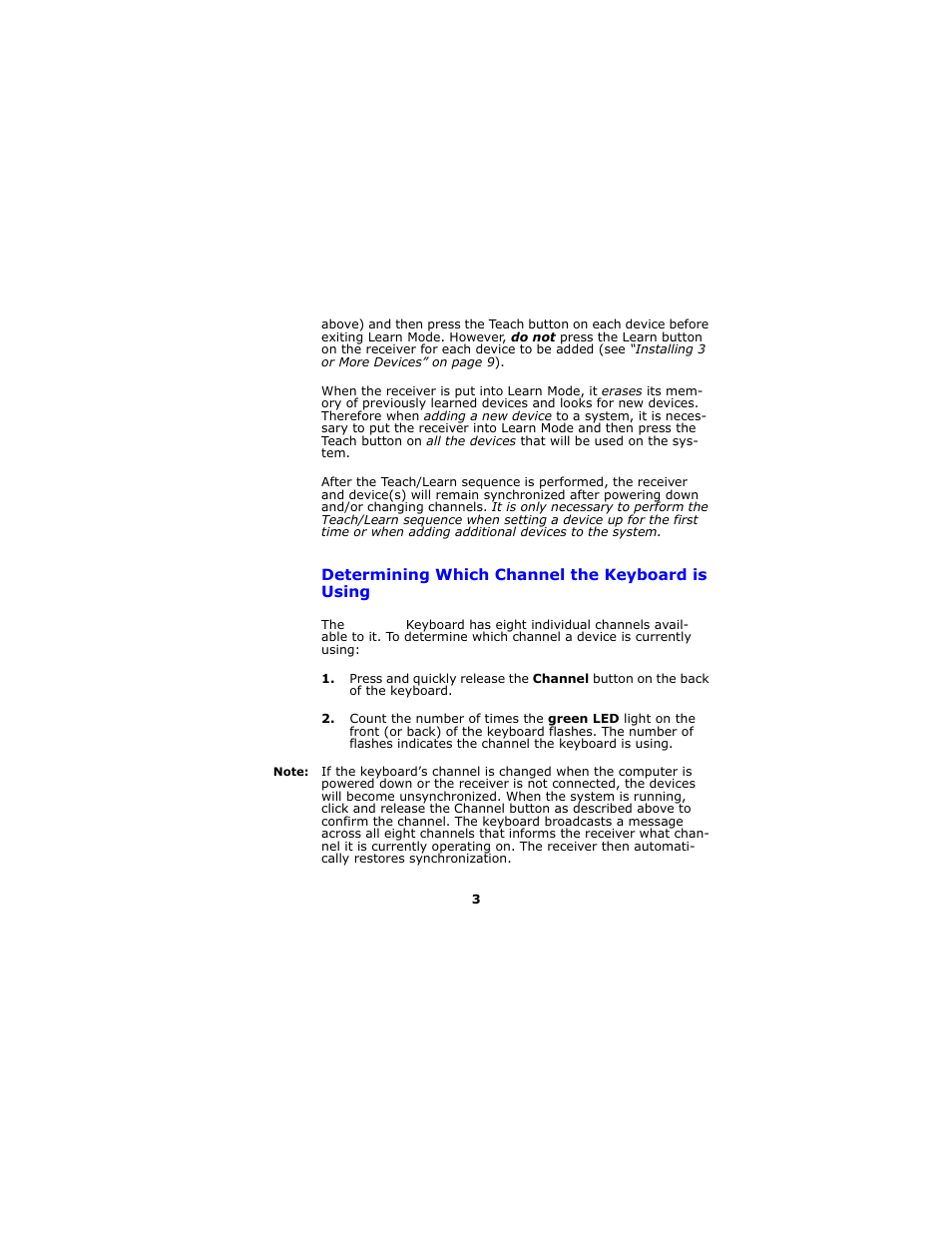 Determining which channel the keyboard is using | Gyration GP3200 User Manual | Page 6 / 19