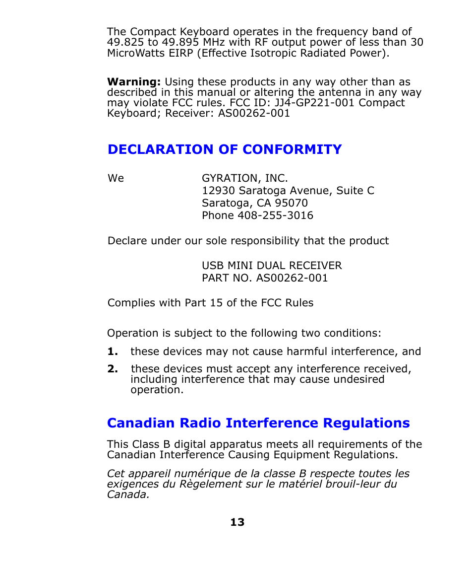 Gyration Full-Size Keyboard User Manual | Page 16 / 19
