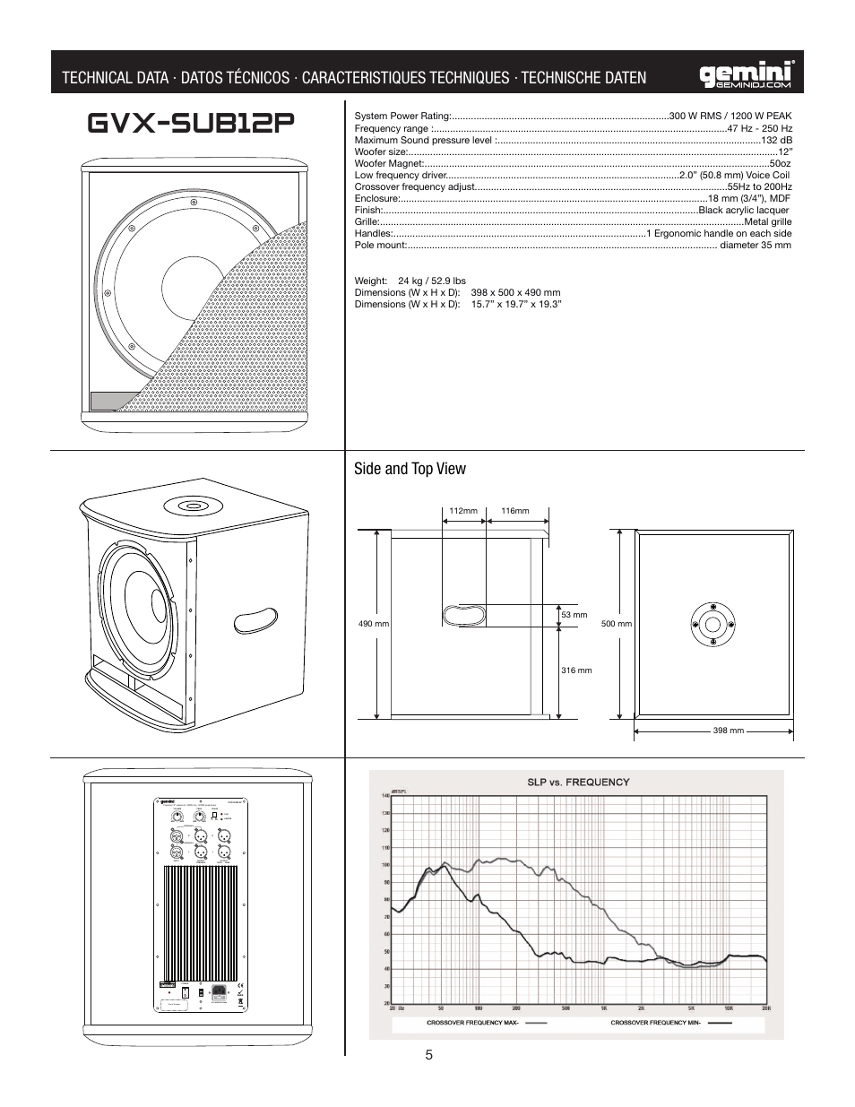 Gvx-sub12p | Gemini Industries GVXSERIES GVX-SUB18P User Manual | Page 5 / 9