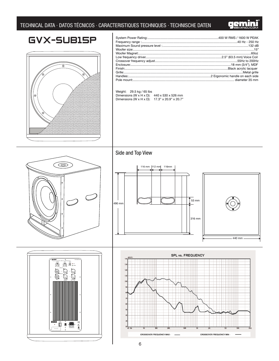 Gvx-sub15p | Gemini Industries GVXSERIES GVX-SUB18P User Manual | Page 6 / 9