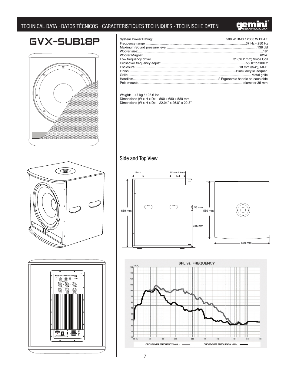 Gvx-sub18p | Gemini Industries GVXSERIES GVX-SUB18P User Manual | Page 7 / 9