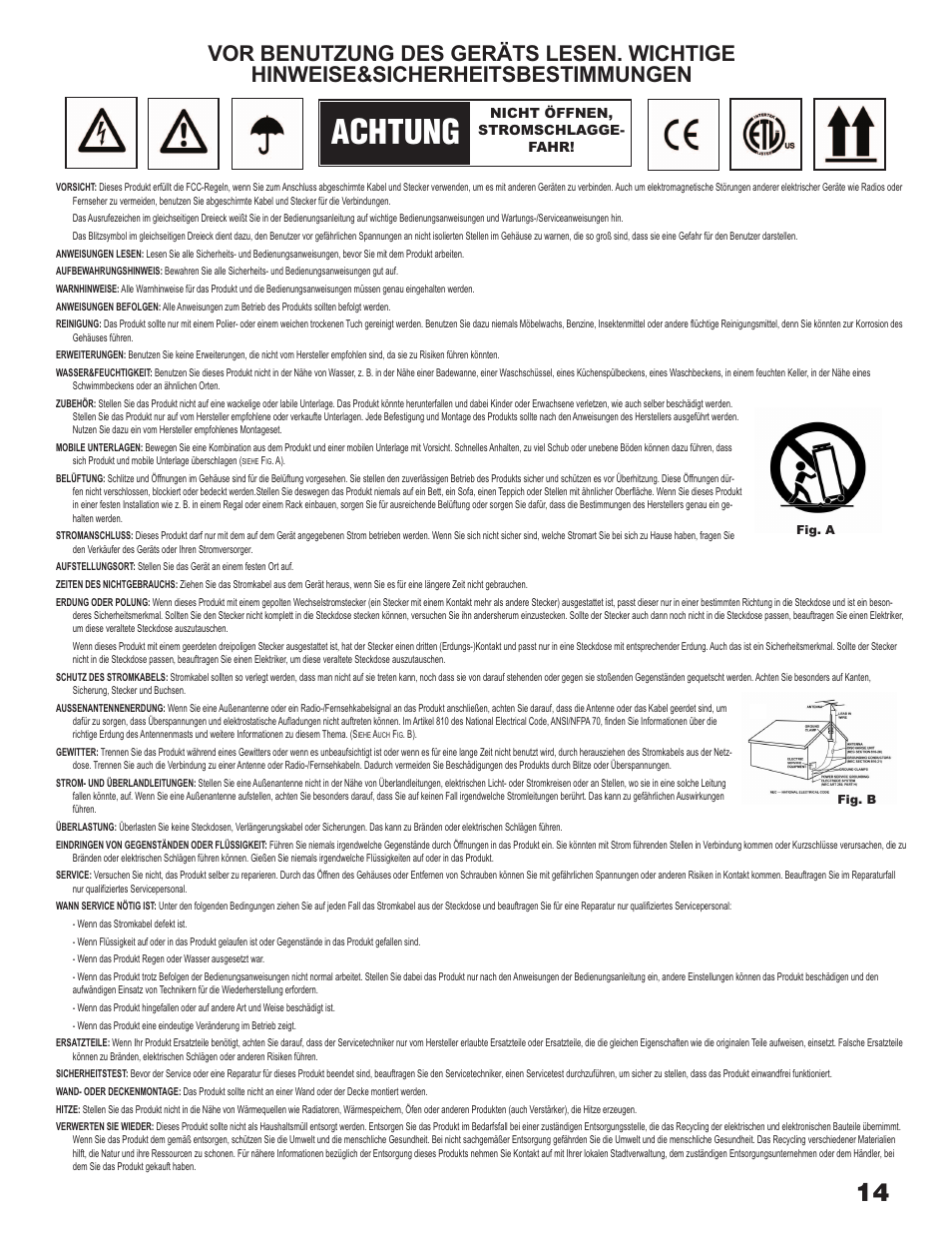 Achtung | Gemini Industries PS-626USB User Manual | Page 14 / 19