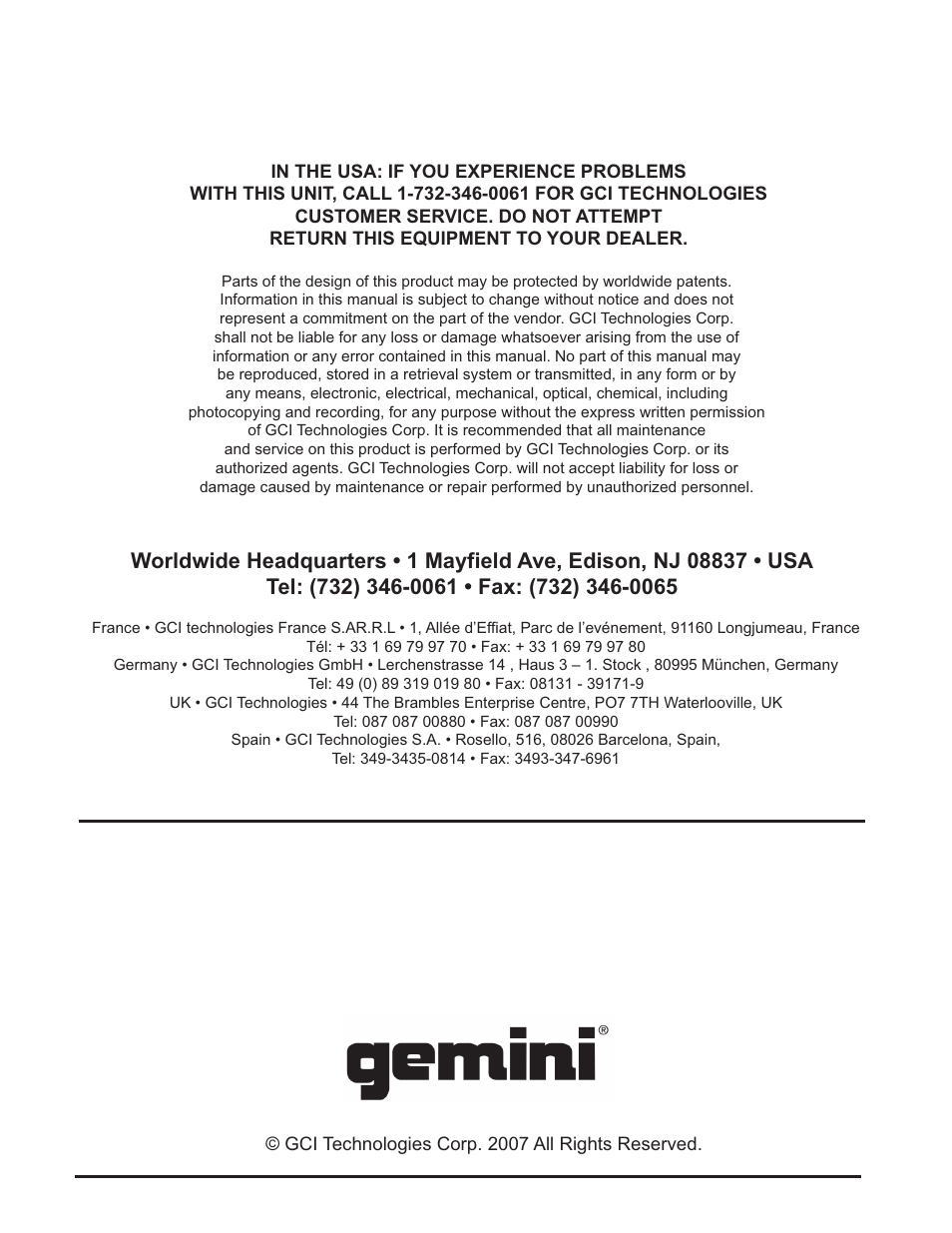 Gemini Industries PS-626USB User Manual | Page 19 / 19