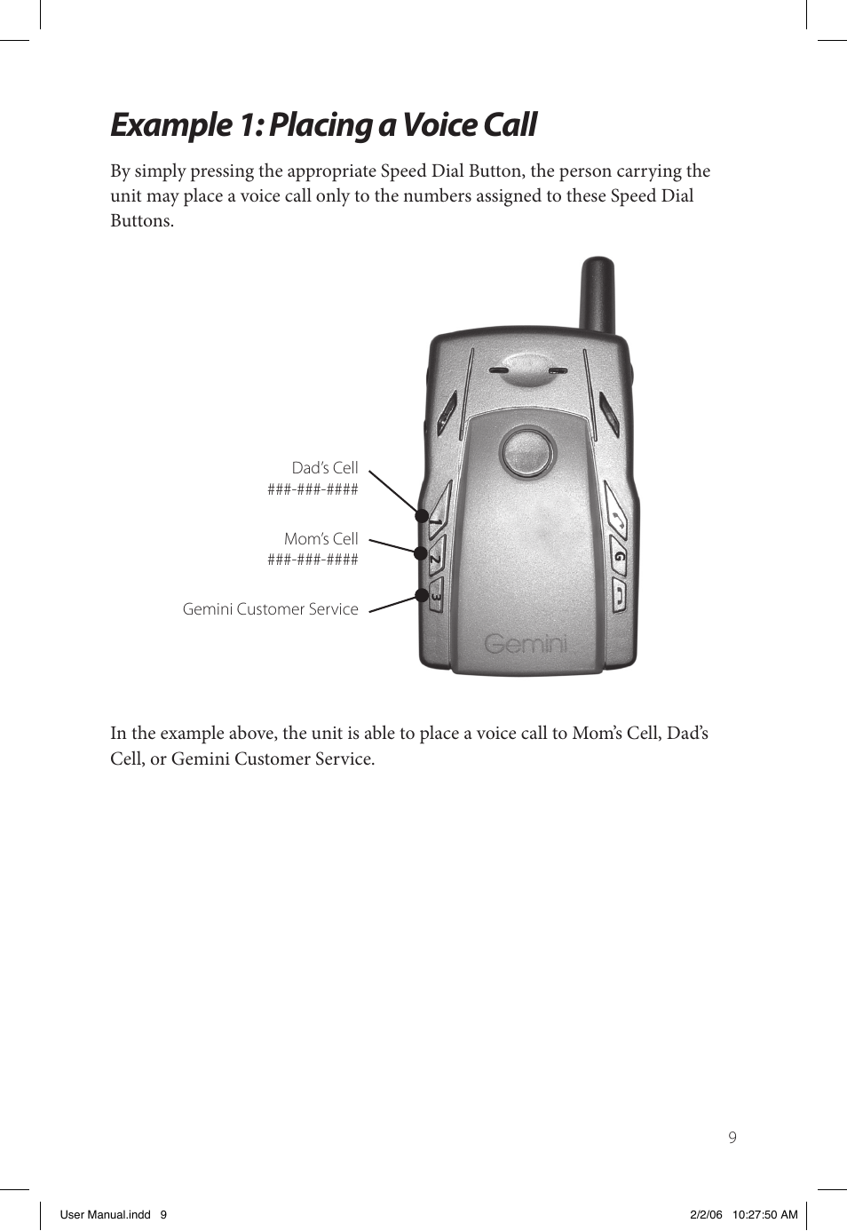 Example 1: placing a voice call | Gemini Industries Gemtek PT300 User Manual | Page 13 / 24