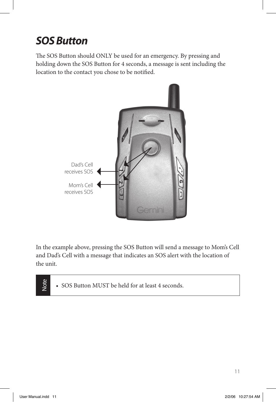 Sos button | Gemini Industries Gemtek PT300 User Manual | Page 15 / 24