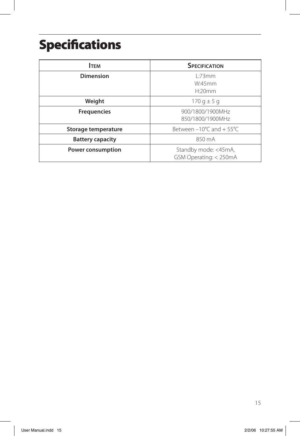 Speciﬁcations | Gemini Industries Gemtek PT300 User Manual | Page 19 / 24