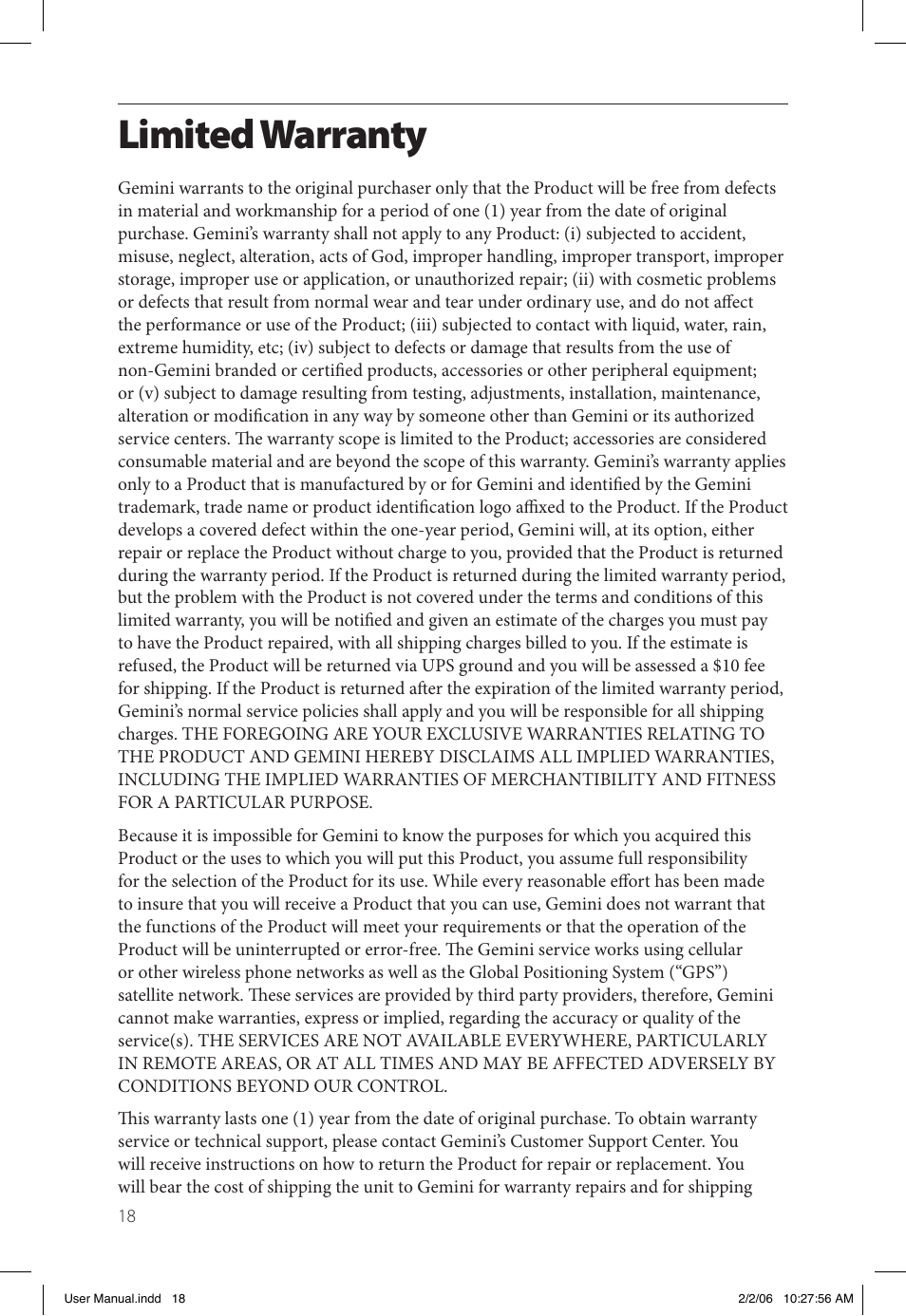 Limited warranty | Gemini Industries Gemtek PT300 User Manual | Page 22 / 24