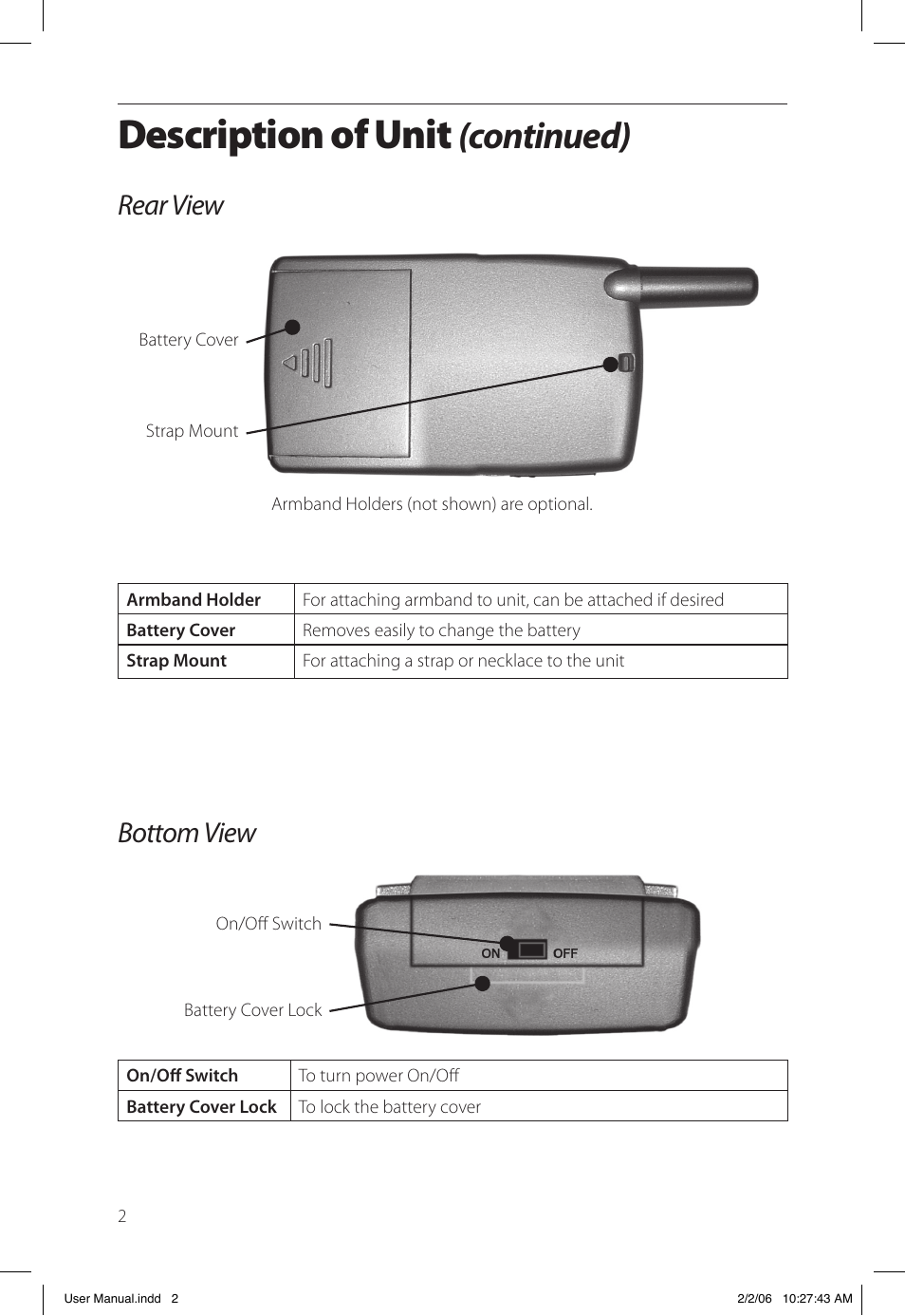 Description of unit, Continued), Rear view | Bottom view | Gemini Industries Gemtek PT300 User Manual | Page 6 / 24