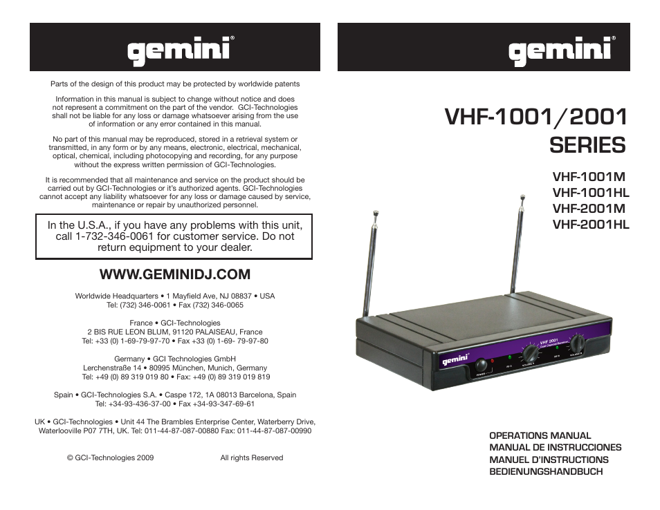 Gemini Industries GEMINI VHF-2001HL User Manual | 15 pages