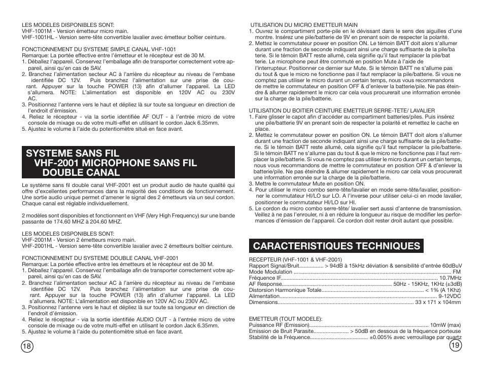 Caracteristiques techniques | Gemini Industries GEMINI VHF-2001HL User Manual | Page 10 / 15