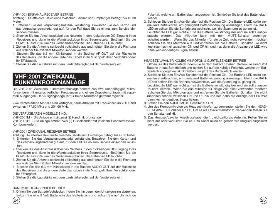 Vhf-2001 zweikanal funkmikrofonanlage | Gemini Industries GEMINI VHF-2001HL User Manual | Page 13 / 15