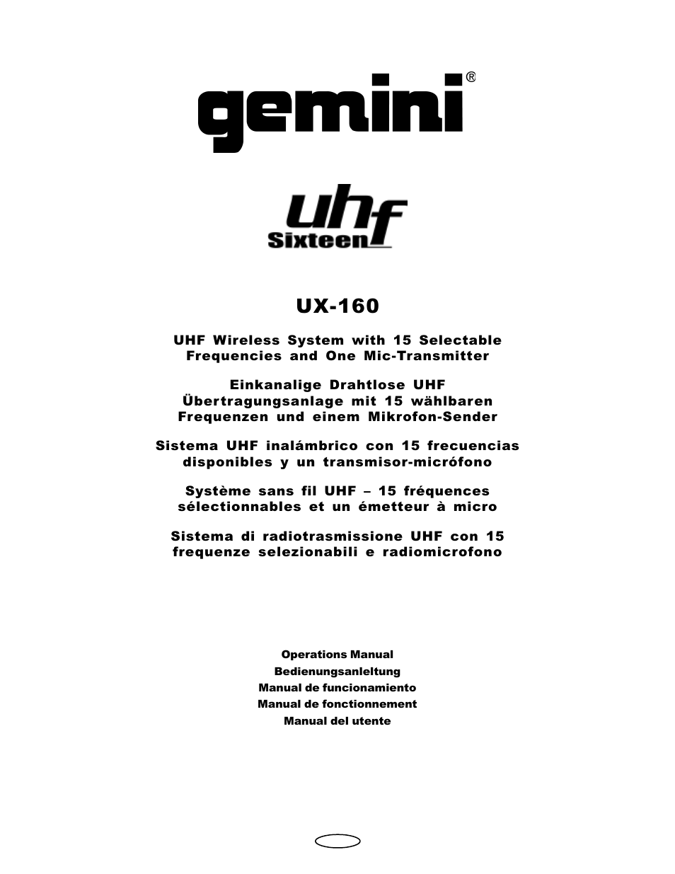 Gemini Industries UHF Sixteen UX-160 User Manual | 12 pages