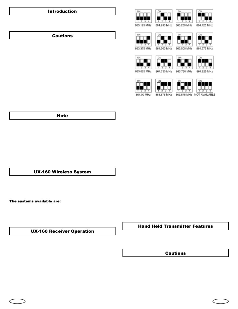 Hand held transmitter features, Cautions, Introduction | Ux-160 wireless system, Ux-160 receiver operation | Gemini Industries UHF Sixteen UX-160 User Manual | Page 2 / 12