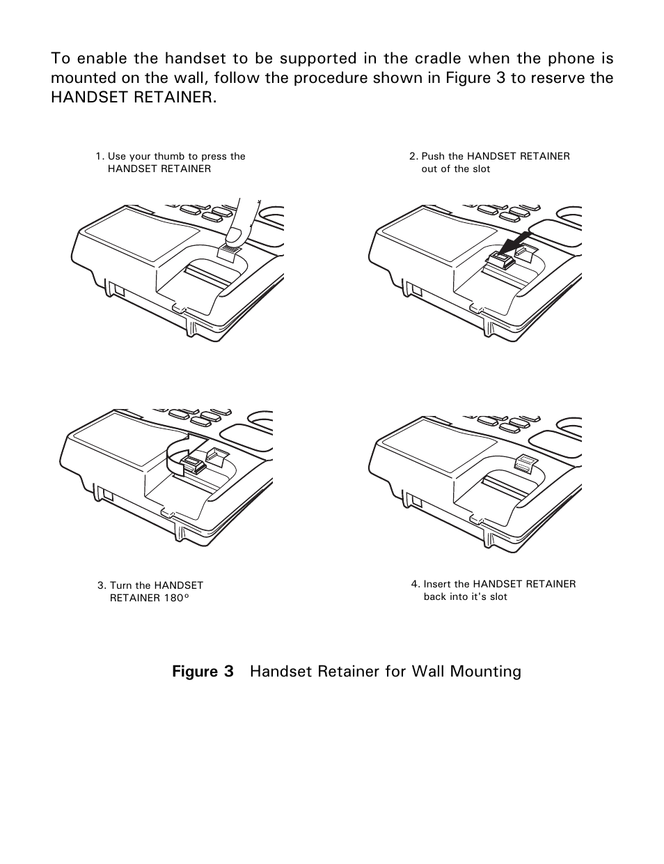 Telephone features, Figure 3 handset retainer for wall mounting | Gemini Industries Gemini Basic User Manual | Page 6 / 12