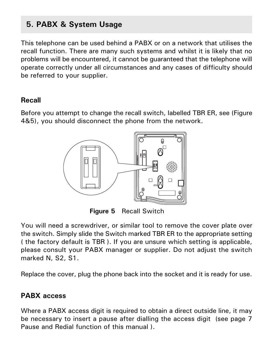 Pabx & system usage, Recall, Pabx access | Gemini Industries Gemini Basic User Manual | Page 9 / 12