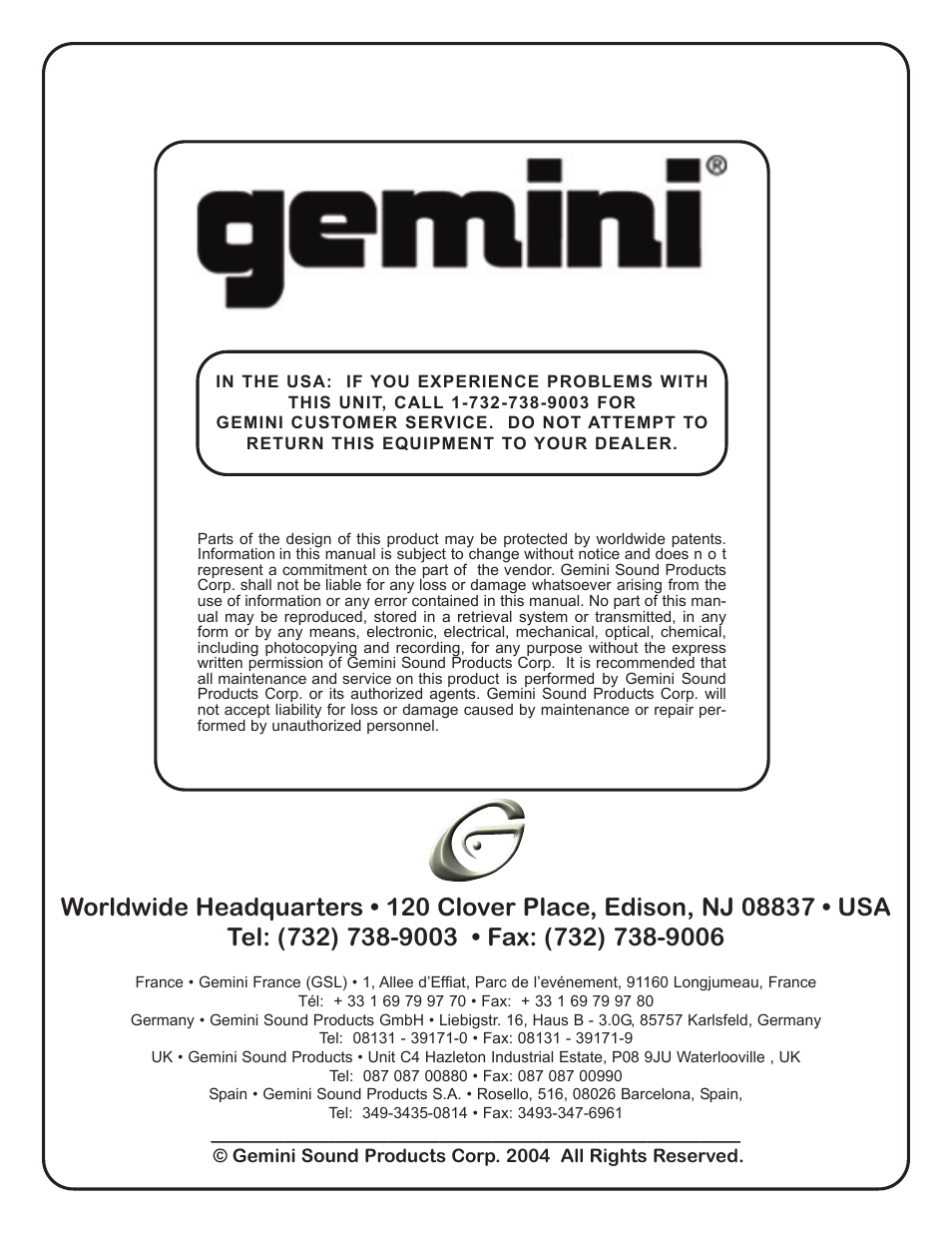 Gemini Industries CDX-02 User Manual | Page 12 / 12