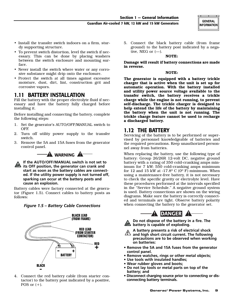 11 battery installation, 12 the battery, Danger | Guardian Technologies 04390-2 User Manual | Page 11 / 60