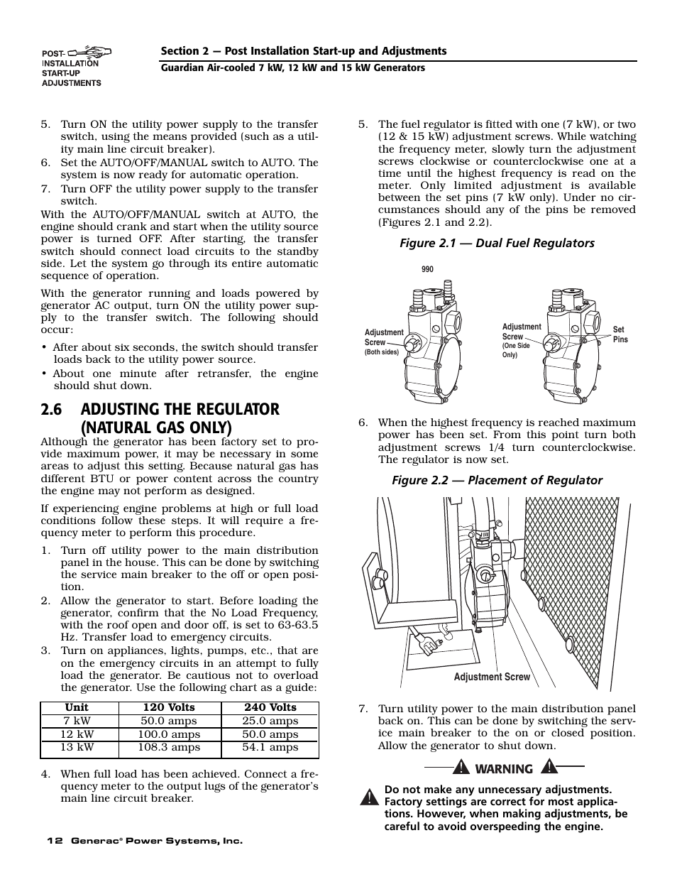 6 adjusting the regulator (natural gas only) | Guardian Technologies 04390-2 User Manual | Page 14 / 60