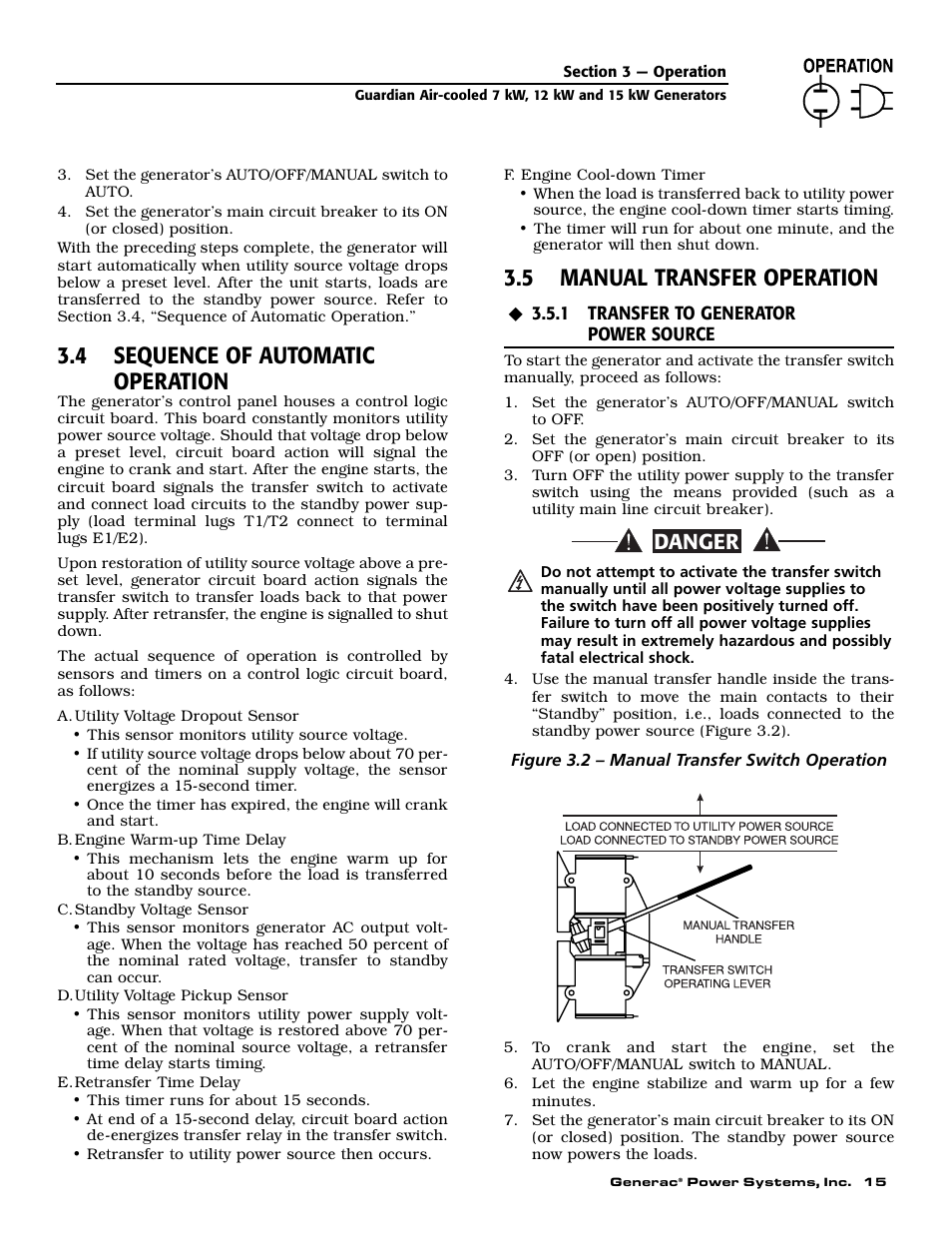 4 sequence of automatic operation, 5 manual transfer operation, Danger | Guardian Technologies 04390-2 User Manual | Page 17 / 60