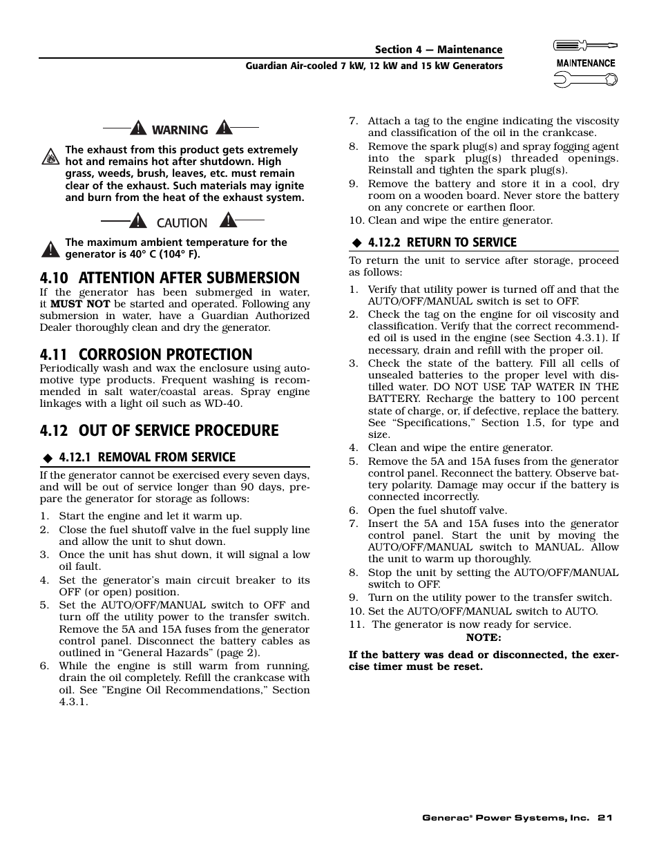 10 attention after submersion, 11 corrosion protection, 12 out of service procedure | Guardian Technologies 04390-2 User Manual | Page 23 / 60