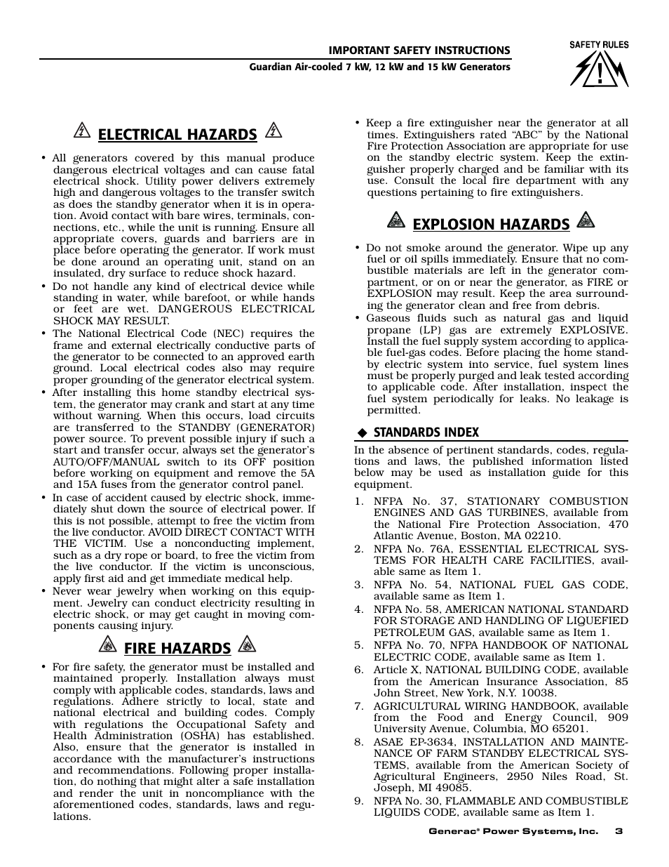 Electrical hazards, Fire hazards, Explosion hazards | Guardian Technologies 04390-2 User Manual | Page 5 / 60