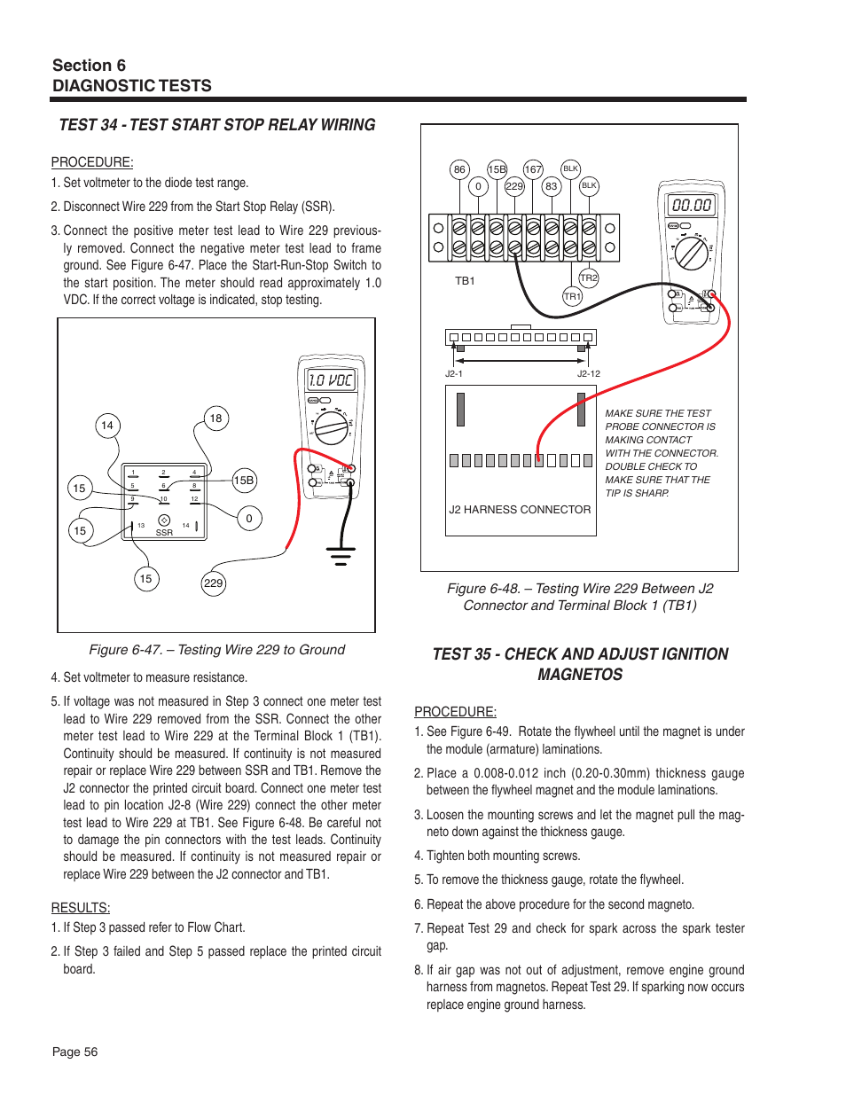 Test 34 - test start stop relay wiring, 0 vdc, Test 35 - check and adjust ignition magnetos | Guardian Technologies 5209 User Manual | Page 58 / 90