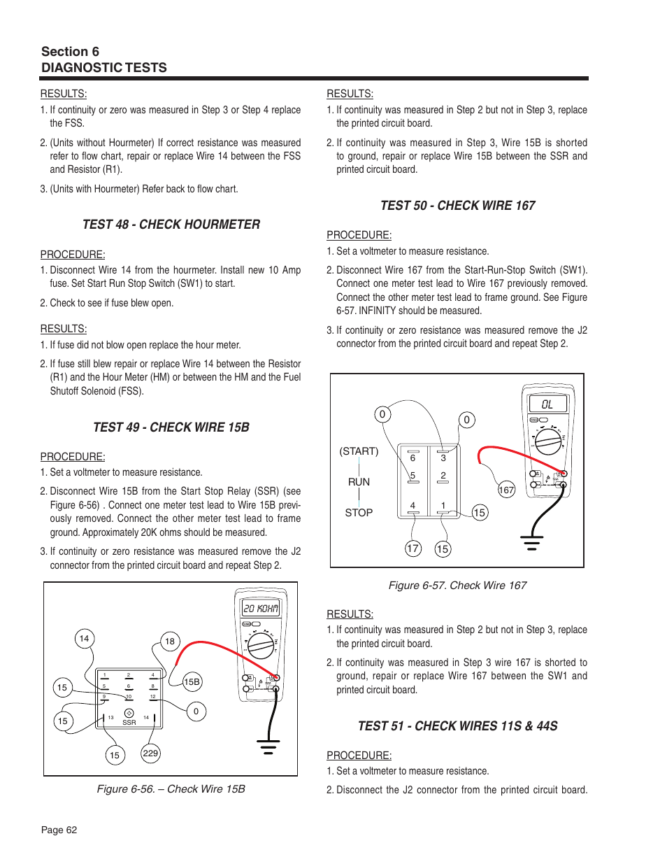 Test 48 - check hourmeter, Test 49 - check wire 15b | Guardian Technologies 5209 User Manual | Page 64 / 90