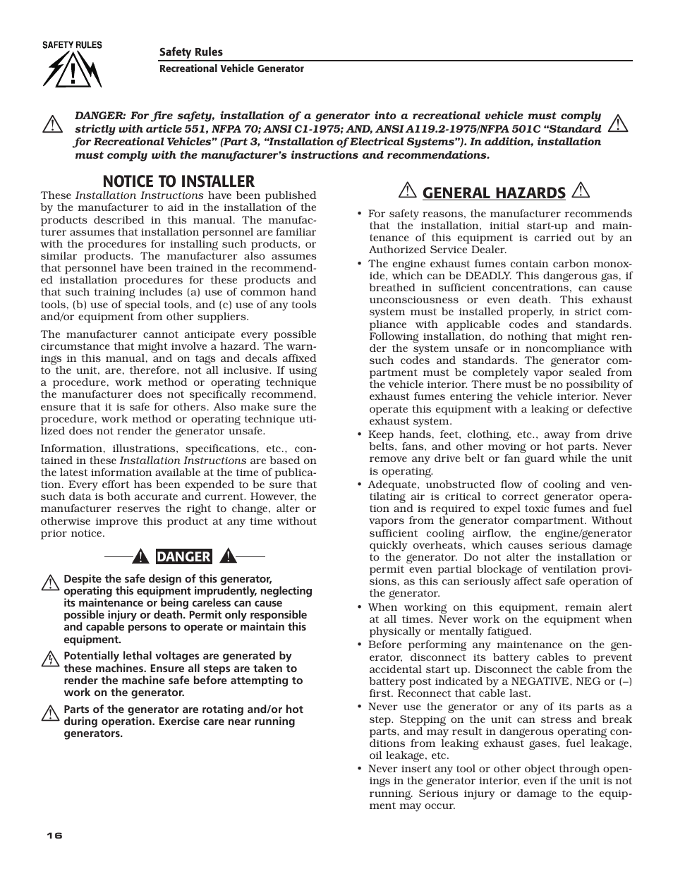 Notice to installer, General hazards | Guardian Technologies QUIETPACT 40LP 004701-0 User Manual | Page 18 / 52
