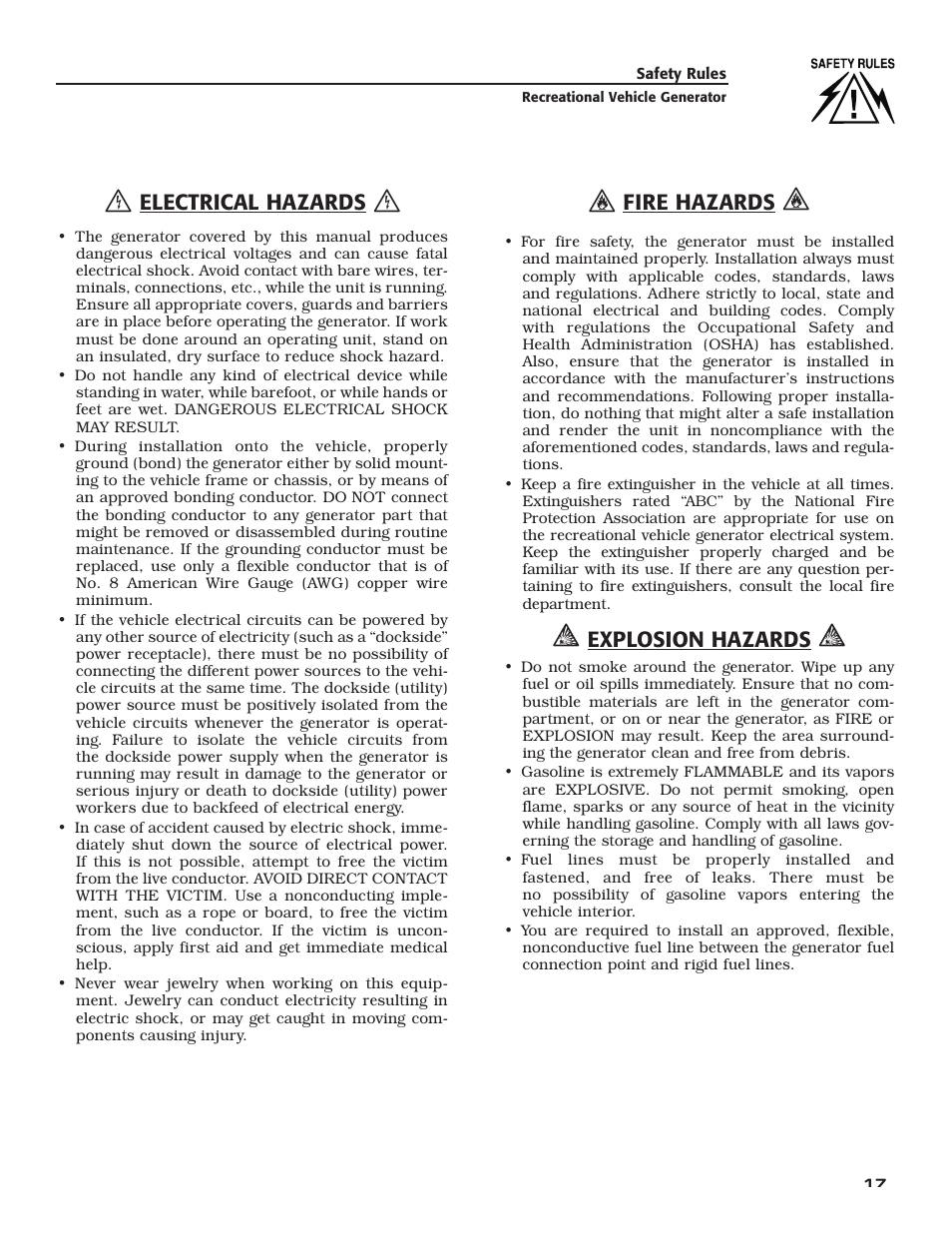 Electrical hazards, Fire hazards, Explosion hazards | Guardian Technologies QUIETPACT 40LP 004701-0 User Manual | Page 19 / 52