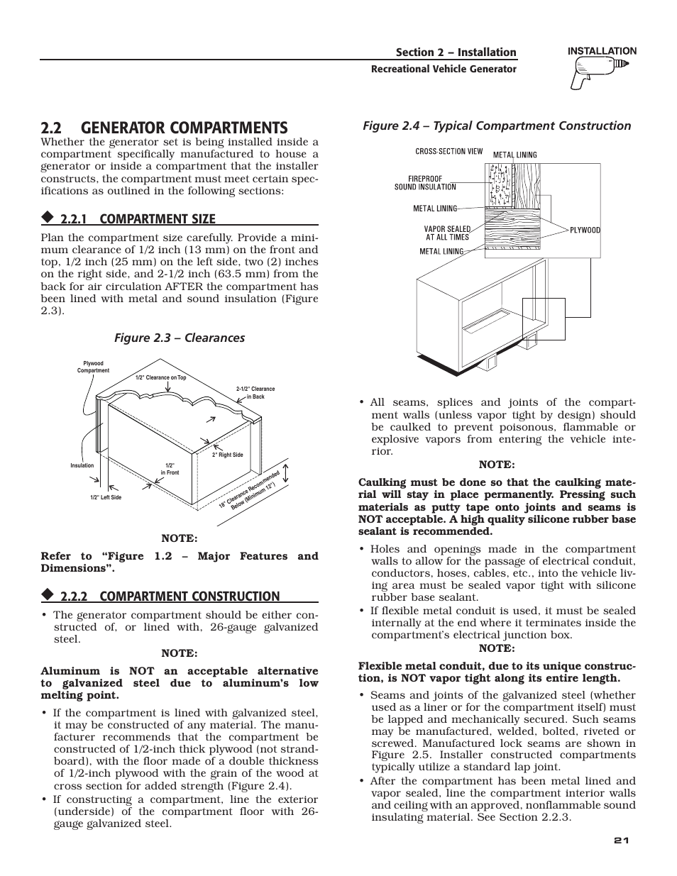 2 generator compartments, 1 compartment size, 2 compartment construction | Guardian Technologies QUIETPACT 40LP 004701-0 User Manual | Page 23 / 52