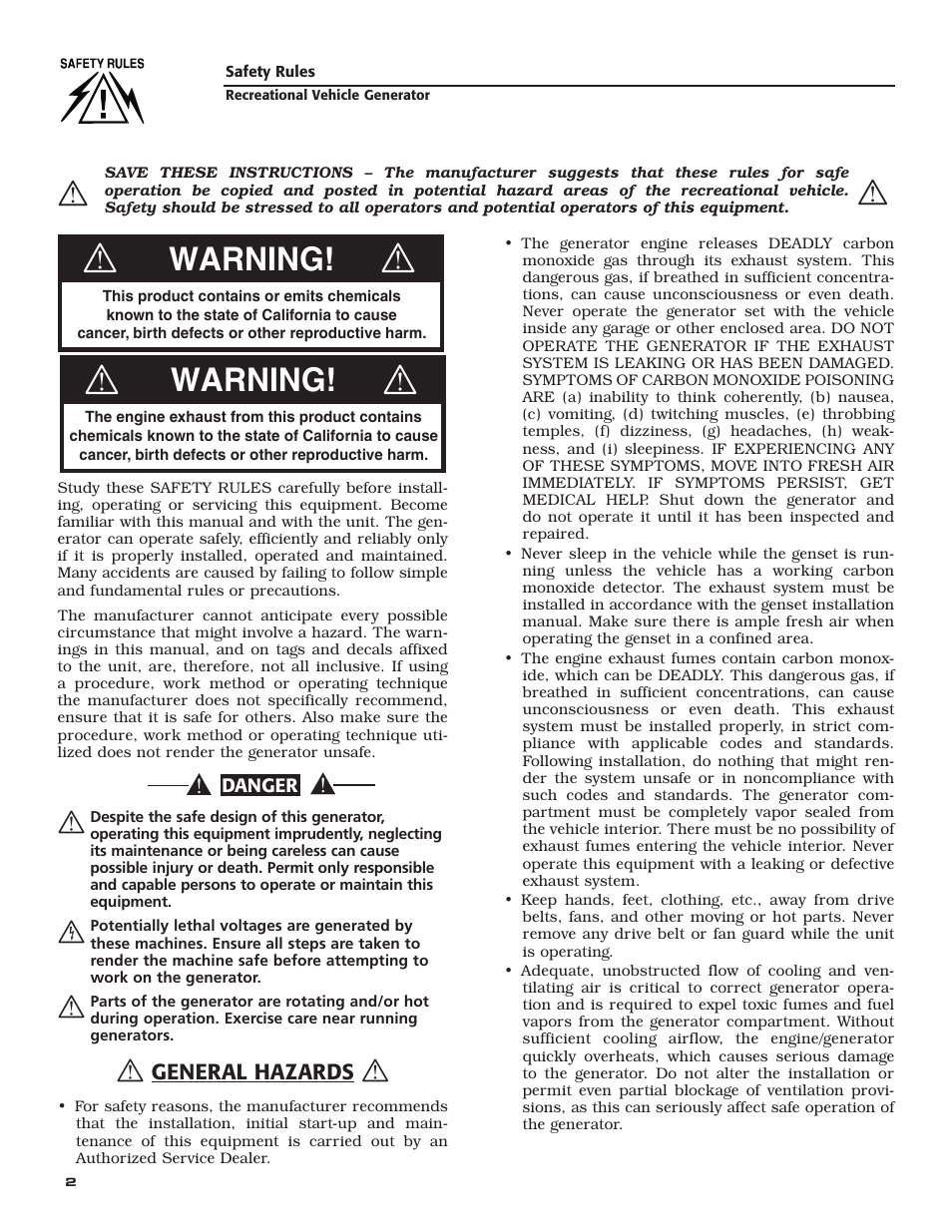 Warning, General hazards | Guardian Technologies QUIETPACT 40LP 004701-0 User Manual | Page 4 / 52