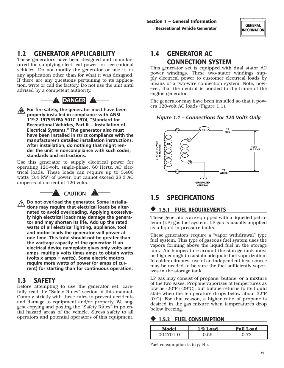 2 generator applicability, 3 safety, 4 generator ac connection system | 5 specifications | Guardian Technologies QUIETPACT 40LP 004701-0 User Manual | Page 7 / 52