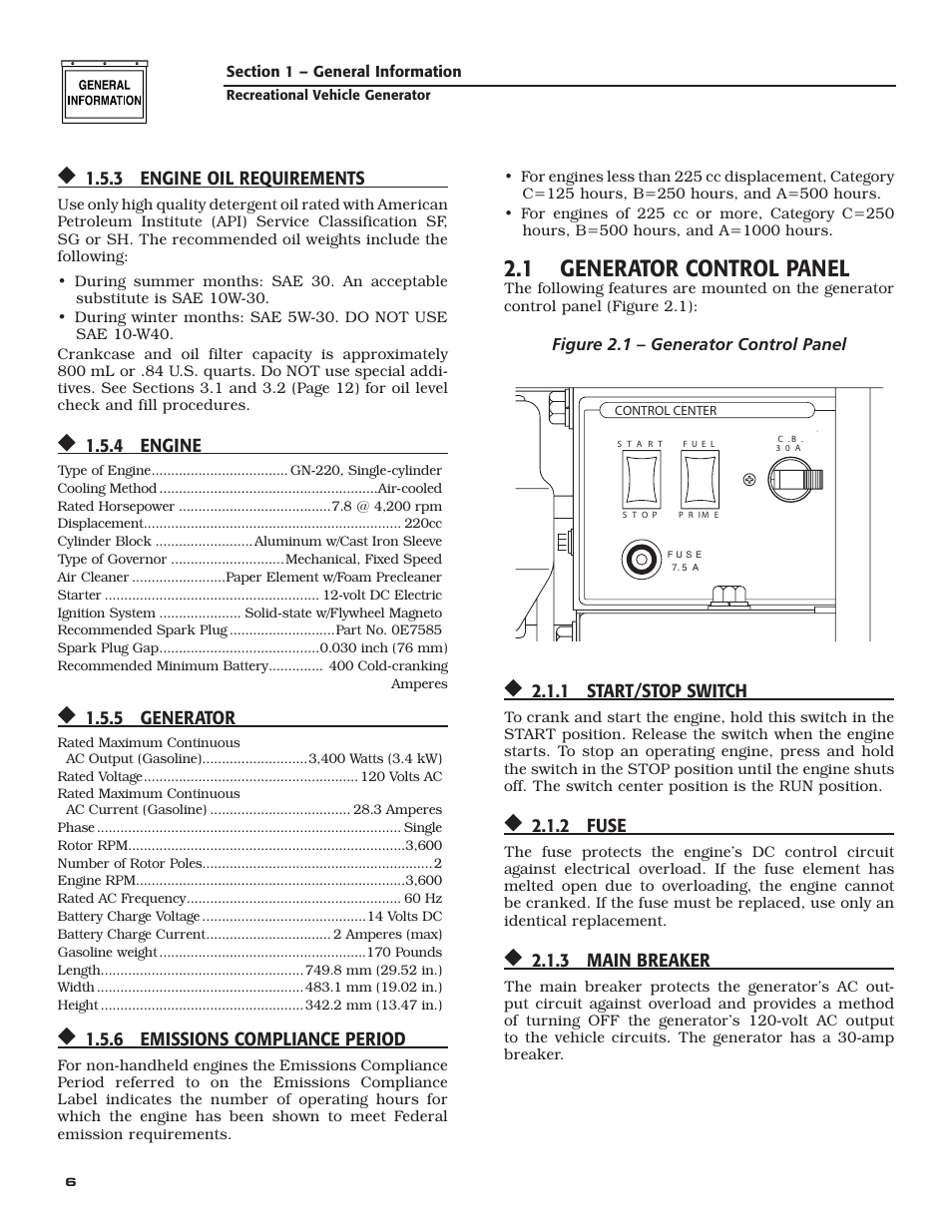 1 generator control panel | Guardian Technologies QUIETPACT 40LP 004701-0 User Manual | Page 8 / 52