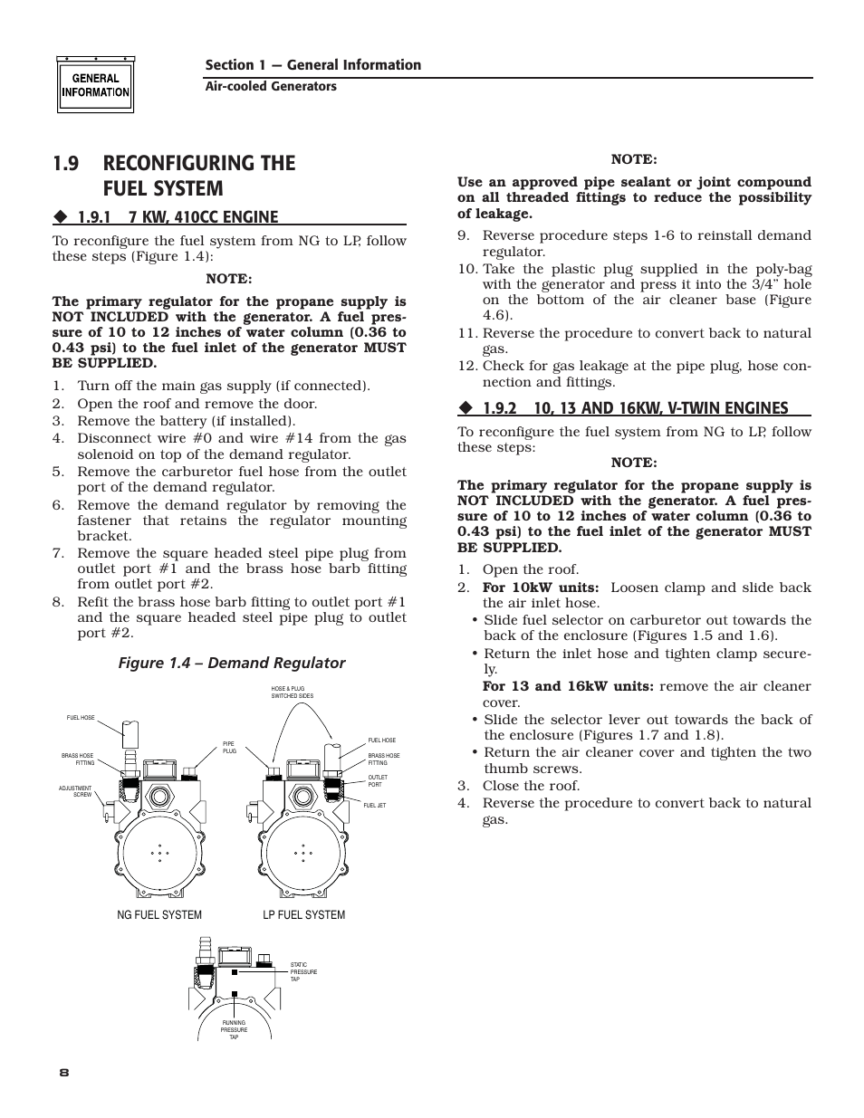 9 reconfiguring the fuel system, Figure 1.4 – demand regulator | Guardian Technologies 005282 User Manual | Page 10 / 72